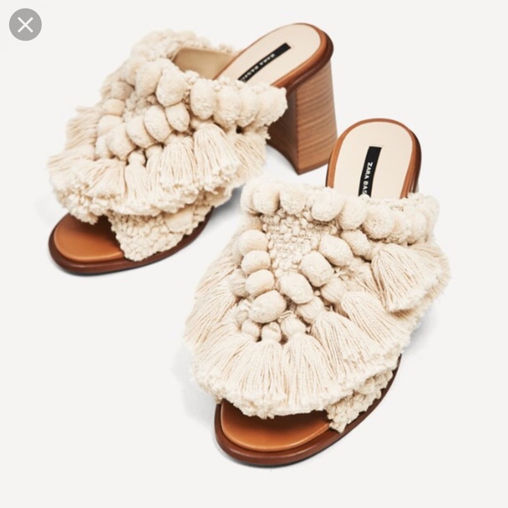 Zara fringe & pompom mules